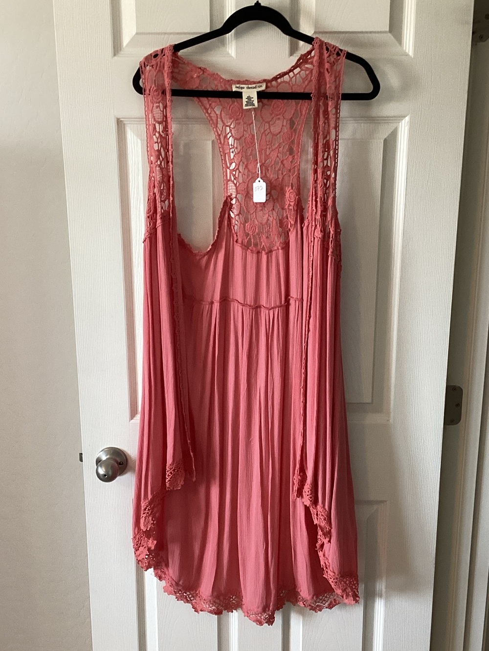 Sleeveless Lace-Back Mini Dress in Coral Pink